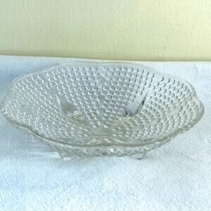 Bowl Dish Vtg Hazel Atlas Glass Footed Nut Candy Trinket Hobnail Scalloped